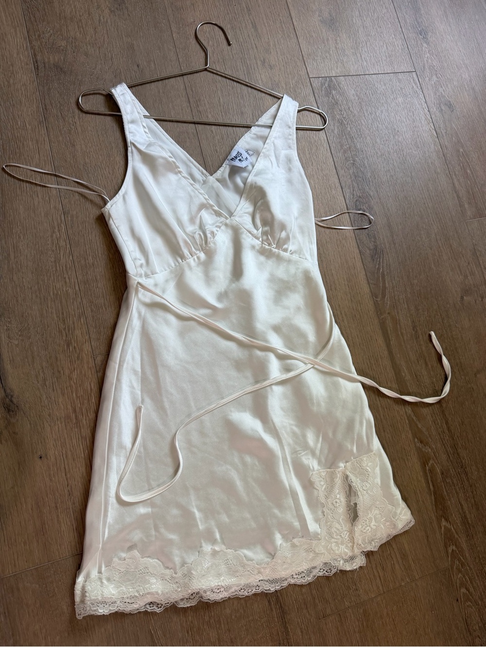 Princess Polly Cream Satin Lace-Trim Mini Slip Dress